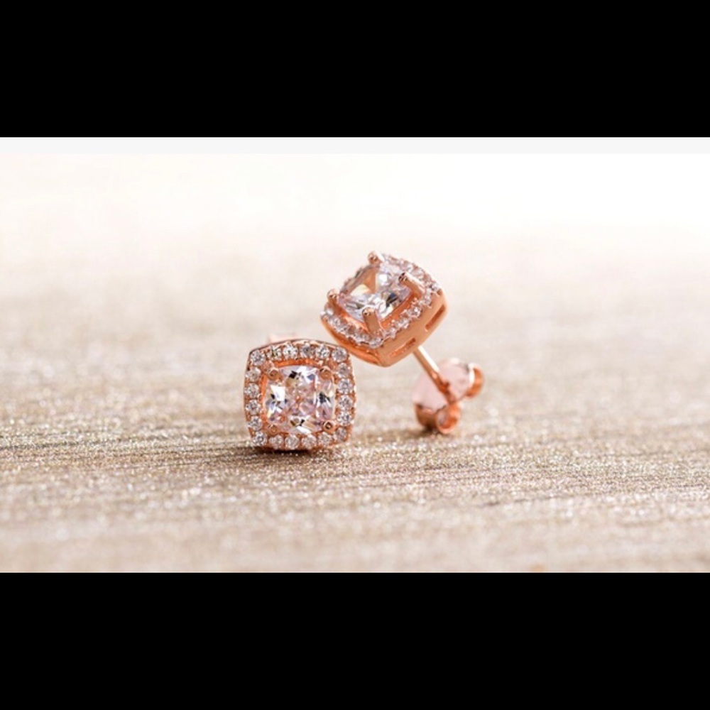Rose Gold Halo Studs with Swarovski Elements